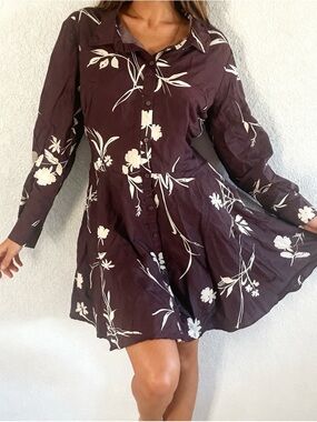 a new day Plum Floral Button-Front Long Sleeve Dress